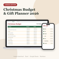 Canadian Christmas budget planner spreadsheet in CA$: device mockup on laptop and phone