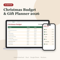 Christmas budget spreadsheet in US dollars: device mockup on laptop and phone
