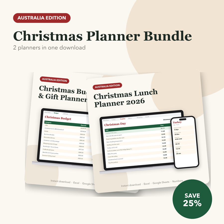 Christmas Planner Bundle Australia: Christmas Budget Planner Australia + Christmas Lunch Planner Australia