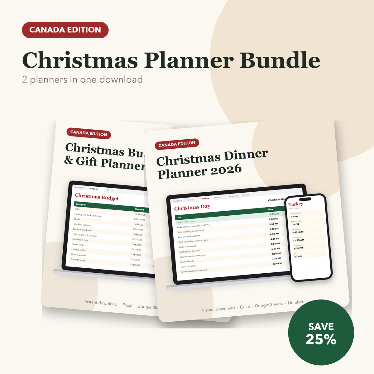Christmas Planner Bundle Canada: Christmas Budget Planner Canada + Christmas Dinner Planner Canada