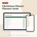 Christmas Dinner Planner spreadsheet on a laptop and phone