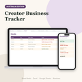 Creator business tracker spreadsheet Australia edition showing deals, usage rights and dashboard