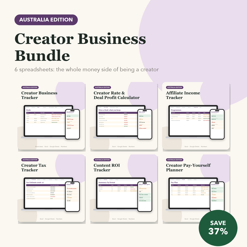 Creator business bundle Australia: six creator spreadsheets