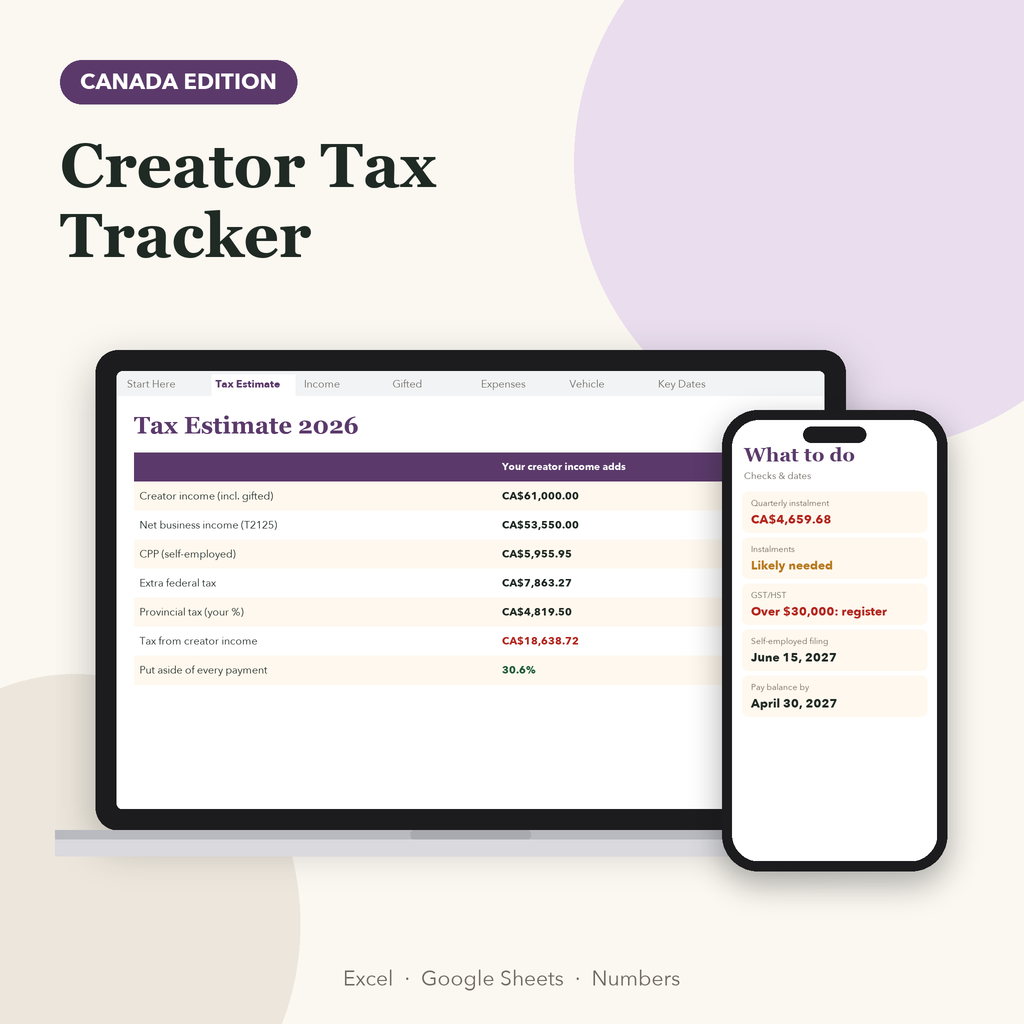 Creator tax tracker 2026 Canada showing tax from creator income and amount to set aside