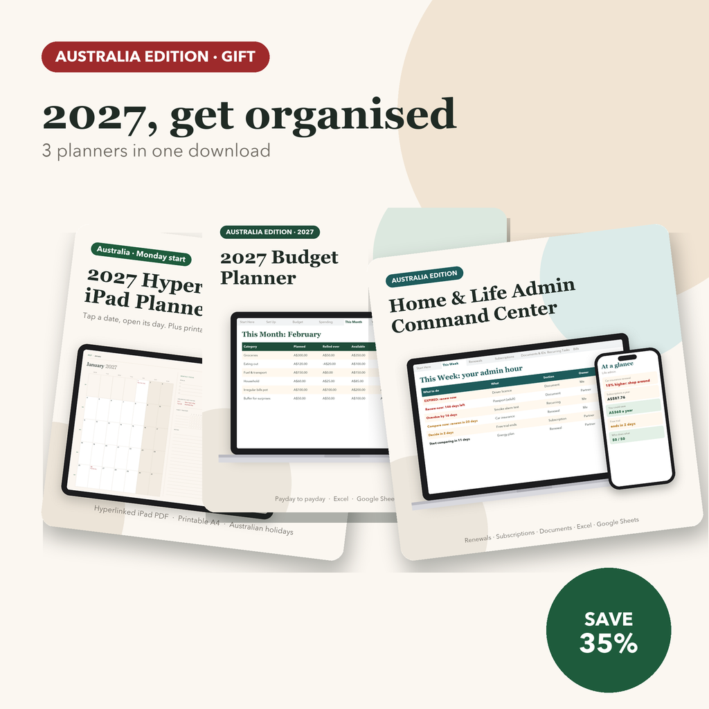 2027 gift bundle, Australia edition: planner, budget and life admin