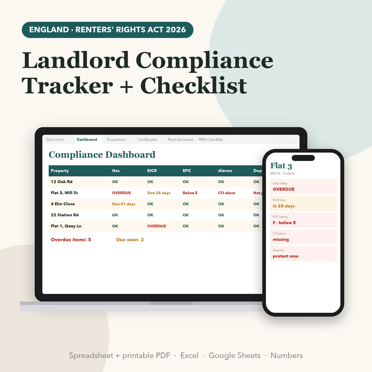 Landlord compliance tracker dashboard on laptop and phone