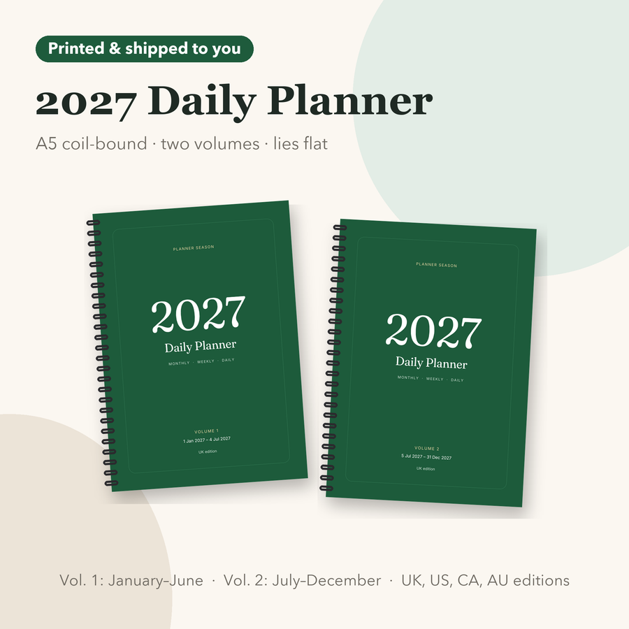 2027 daily planner A5 coil-bound, volume 1 and volume 2