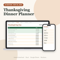 Thanksgiving dinner planner spreadsheet on a laptop and phone